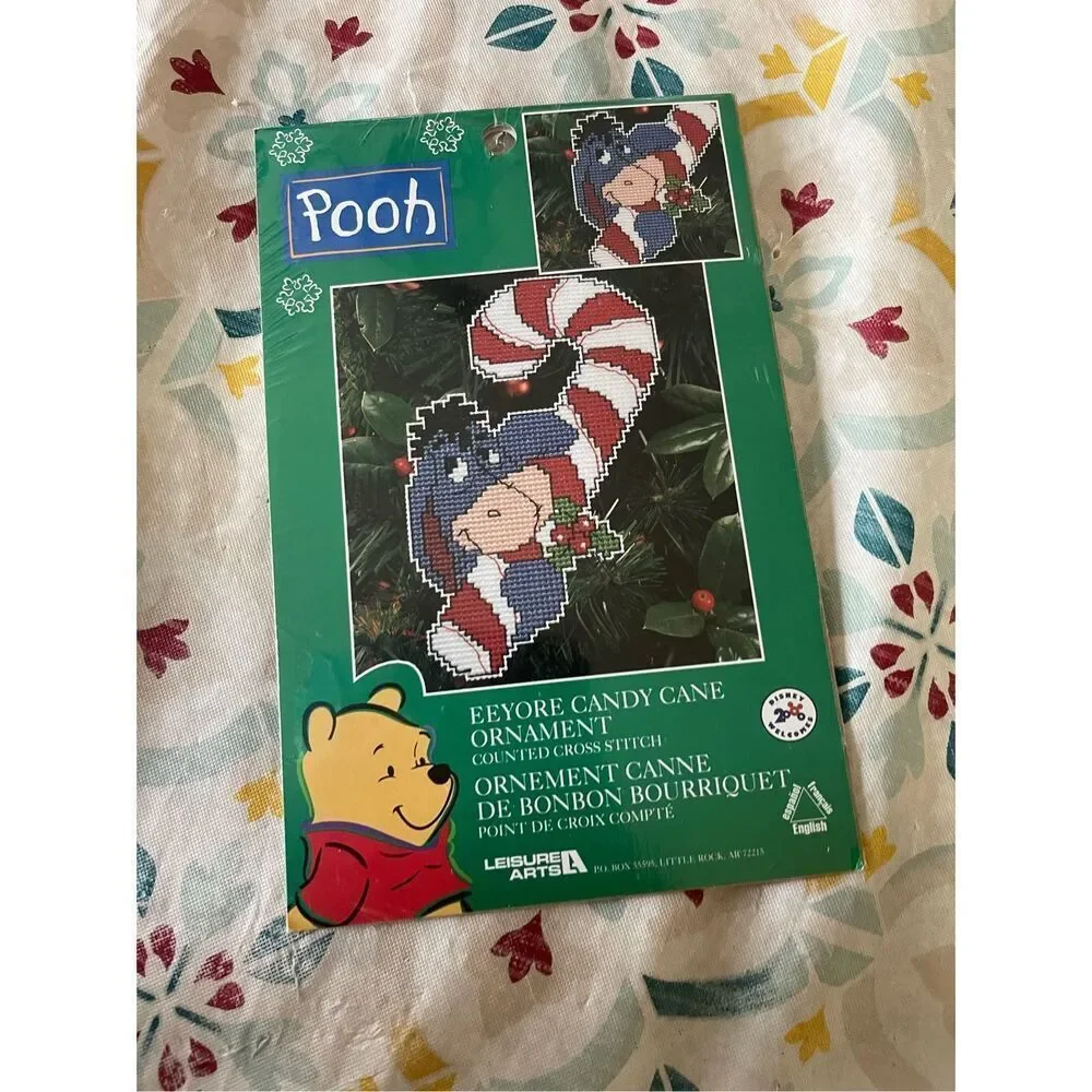 New Disney's Pooh Candy Cane Ornament Counted Cross Stitch Kit